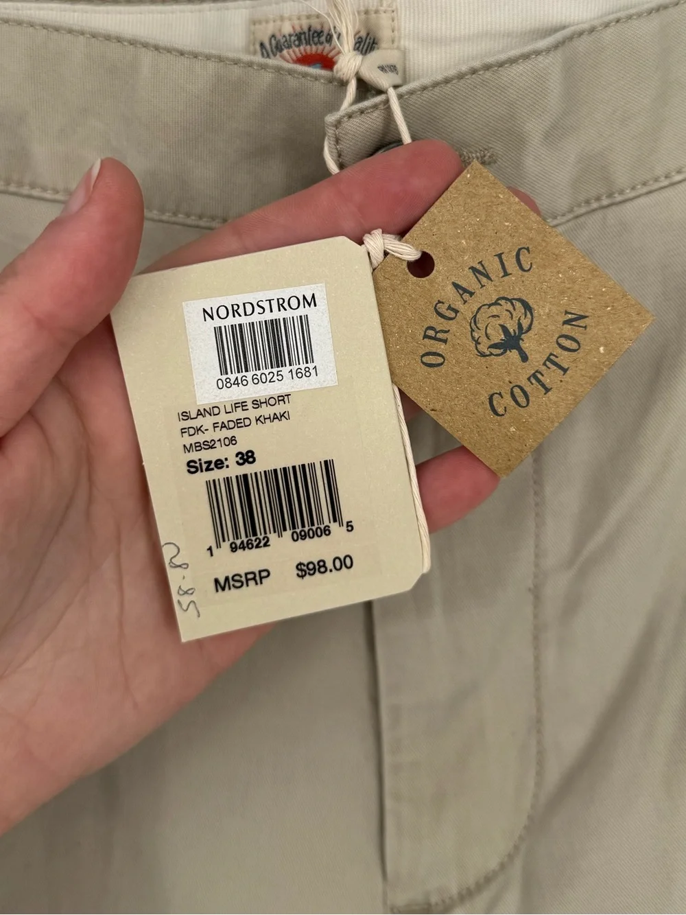 Faherty NWT Island Life Short Faded Khaki 38‎ Organic Cotton